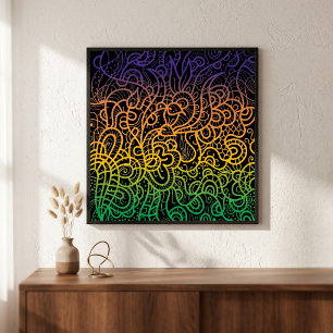 Kühle, farbenfrohe Regenbogen-Handzeichnungslinien Poster