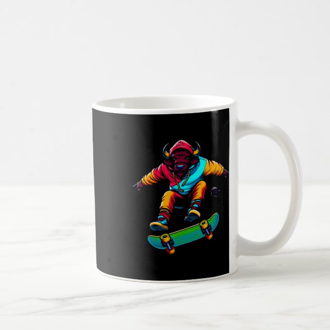 Kühle funky Buffalo Skateboarding-Illustrationskun Kaffeetasse (Rechts)