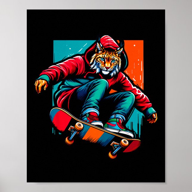 Kühle funky Luchs Skateboarding-Illustrationskunst Poster (Vorne)