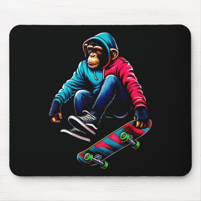 Kühle funky Schimpanse Skateboarding-Illustration  Mousepad (Vorne)