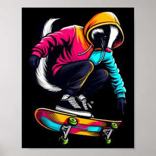 Kühle funky Skunk Skateboarding-Illustrationskunst Poster