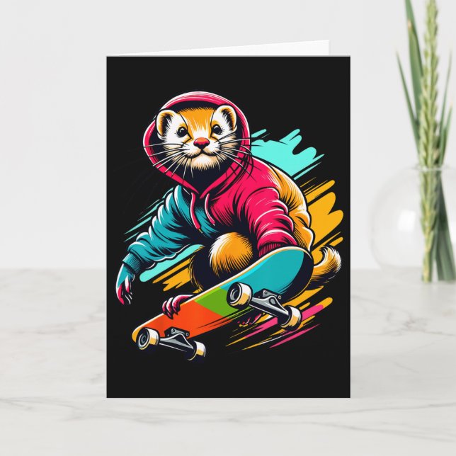 Kühle Funky Wiesel Skateboarding-Illustrationskuns Karte (Vorderseite)