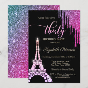 Kühle Glitter-Tropfen, Eiffelturm-Diamanten 30th Einladung