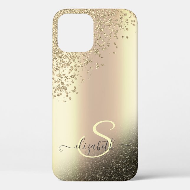 Kühle Gold Glitter Diamanten Monogramm Case-Mate iPhone Hülle (Rückseite)