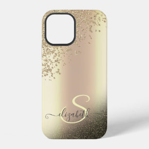 Kühle Gold Glitter Diamanten Monogramm iPhone 12 Hülle