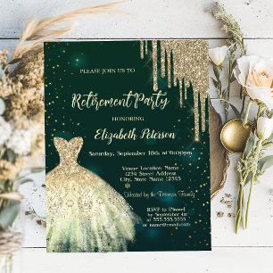 Kühle Gold Glitter Tropfen, Kleid Grüne Pensionier Einladung