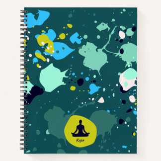 Kühle grüne Farbklecks-Namen-Yoga-Übungsnotizbuch Notizbuch