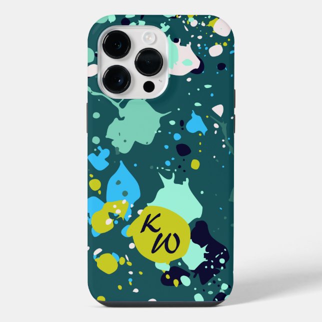 Kühle grüne Farbspritzer-Initialen iPhone Hülle (Rückseite)
