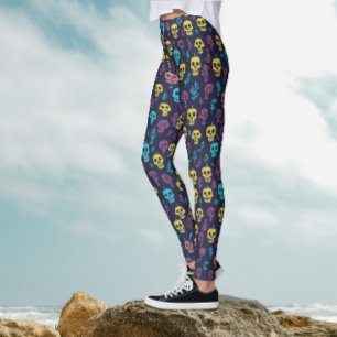 Kühle gruselige Halloween-farbige Totenkopf-Muster Leggings