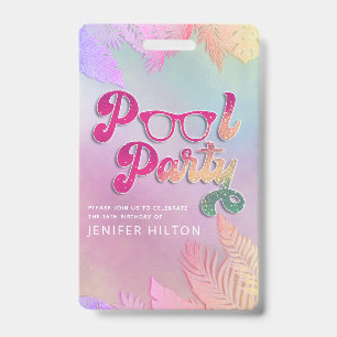 Kühle holografische tropische Blätter Schrift Pool Ausweis