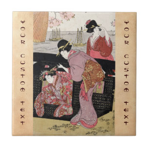 Kühle japanische Ukiyo-e-Trio-Geisha-Lady-Rolle Fliese