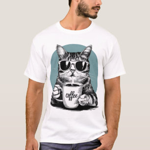 Kühle Katzmorgende - Kaffee, Sonnenbrillen & Attit T-Shirt