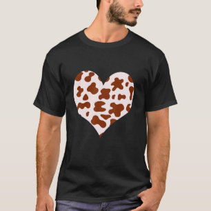 Kühle Kuhdruck Herz Braun Beige Rancher Viehzüchte T-Shirt