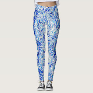 Kühle, künstlerische blaue abstrakte Wellen-Feder- Leggings