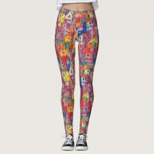 Kühle künstlerische farbenfrohe Stadt Haus Aquarel Leggings