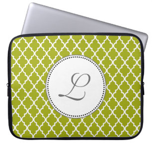 kühle Limette-Vierblattmuster-Monogramm Laptopschutzhülle