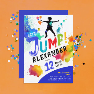 Kühle lustige bunte Trampolin-Sprung-Kinder-Party Einladung