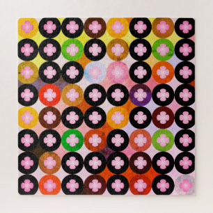 Kühle mehrfarbige Kreise und rosa Kleeblätter Puzzle