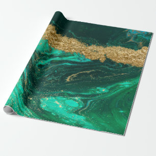 Kühle moderne grüne goldene Marmorsteintextur Geschenkpapier