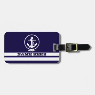 Kühle nautische Streifen und Anker-Monogramm Gepäckanhänger