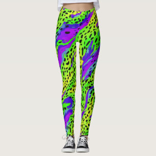 Kühle Neon-Grün und Lila Tierdruck-Muster  Leggings