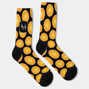 Kühle Orangenscheiben Muster schwarzes Monogramm Socken