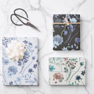 Kühle Pastellblaue und cremefarbene rustikale Aqua Geschenkpapier Set