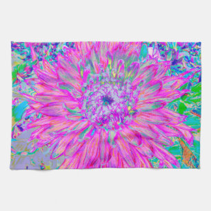 Kühle Pink Blaue und Violette Künstlerische Dahlie Geschirrtuch
