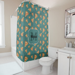Kühle Pizzenstücke Vintage Teal-Muster Monogramm Duschvorhang