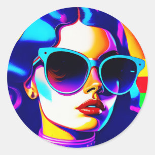 Kühle Pop-Art und Streifen Vintage-Sonnenbrille Runder Aufkleber