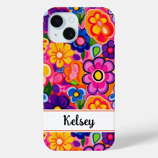 Kühle Retro-Blumenmuster Personalisiert Case-Mate iPhone Hülle (Rückseite)