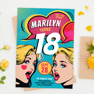 Kühle Retro-bunte Pop-Art-Geburtstagseinladung Feiertagskarte
