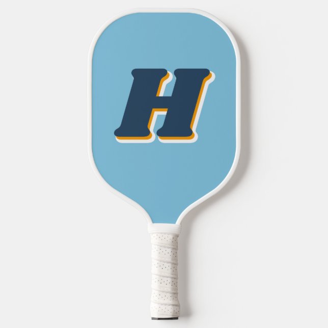 Kühle Retro-Typografie Monogramm Initial | Blau Pickleball Schläger (Vorderseite)