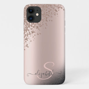 Kühle schwarze Glitter-Diamanten Roségold-Monogram Case-Mate iPhone Hülle