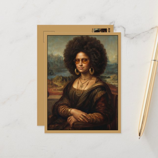 Kühle schwarze Mona Lisa Postkarte (Vorderseite/Rückseite Beispiel)