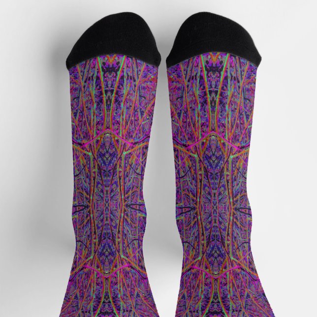 Kühle schwarze und rosa abstrakte Zweigmuster Socken (Oben)