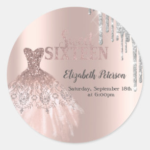 Kühle Silber Glitter Tropfen, Kleid Roségold Süße  Runder Aufkleber