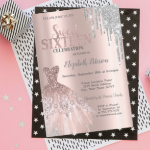 Kühle Silber-Glitter-Tropfen, Kleid Roségold Sweet Einladung