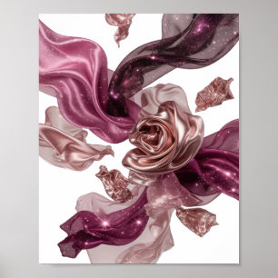 Kühle silberne FABRIC ROSES Design Poster