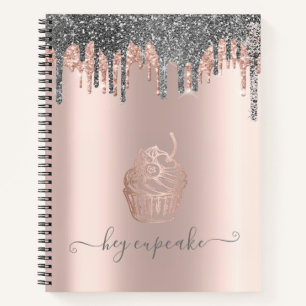 Kühle silberne Glittertropfen Rose Gold Cupcake Notizbuch