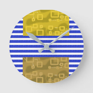 Kühle Streifen Blau Gold Geometrisch Runde Wanduhr
