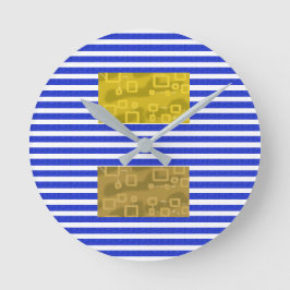Kühle Streifen Blau Gold Geometrisch  Runde Wanduhr