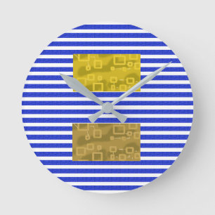 Kühle Streifen Blau Gold Geometrisch Runde Wanduhr