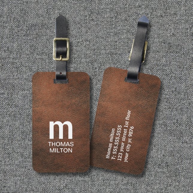 Kühle Textur Braun Weiße Fette Monogramm  Gepäckanhänger (Von Creator hochgeladen)
