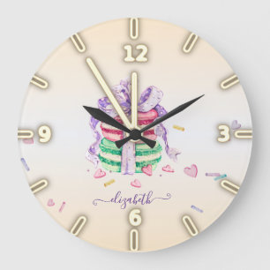 Kühle trendige Wasserfarben-Macarons - Personalisi Große Wanduhr