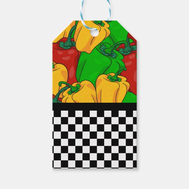 Kühle Tri-farbene Paprikaschoten und Checkerboard Geschenkanhänger (Vorderseite)
