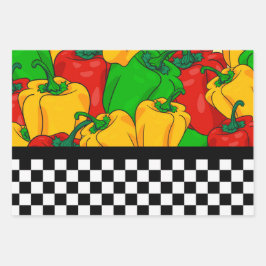 Kühle Tri-farbene Paprikaschoten und Checkerboard Geschenkpapier Set