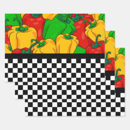 Kühle Tri-farbene Paprikaschoten und Checkerboard Geschenkpapier Set