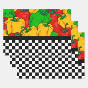 Kühle Tri-farbene Paprikaschoten und Checkerboard Geschenkpapier Set