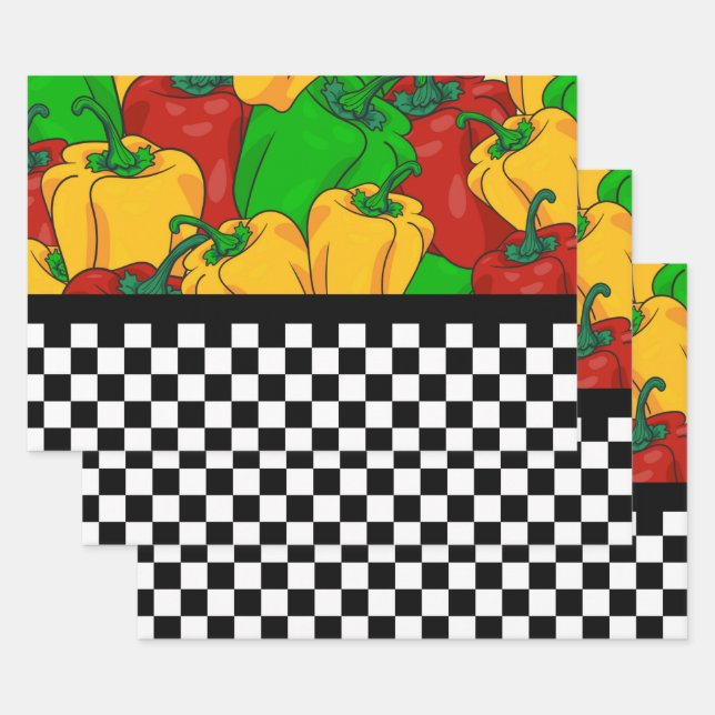 Kühle Tri-farbene Paprikaschoten und Checkerboard Geschenkpapier Set (Set)